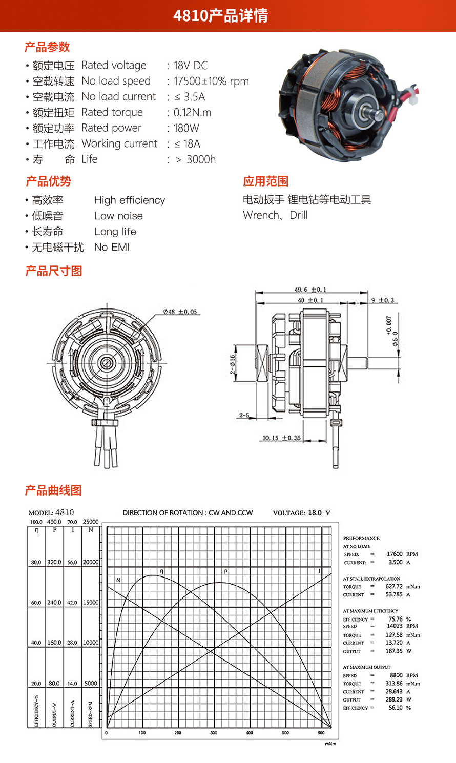 X-TEAM 4810电动工具无刷电机