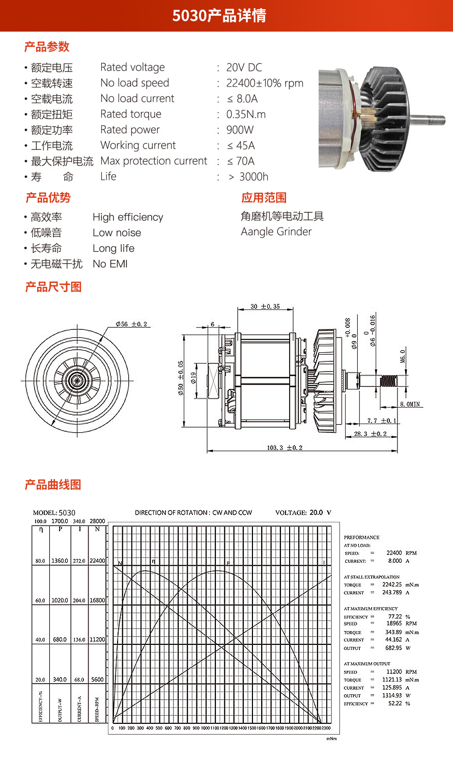 X-TEAM 5030电动工具无刷电机