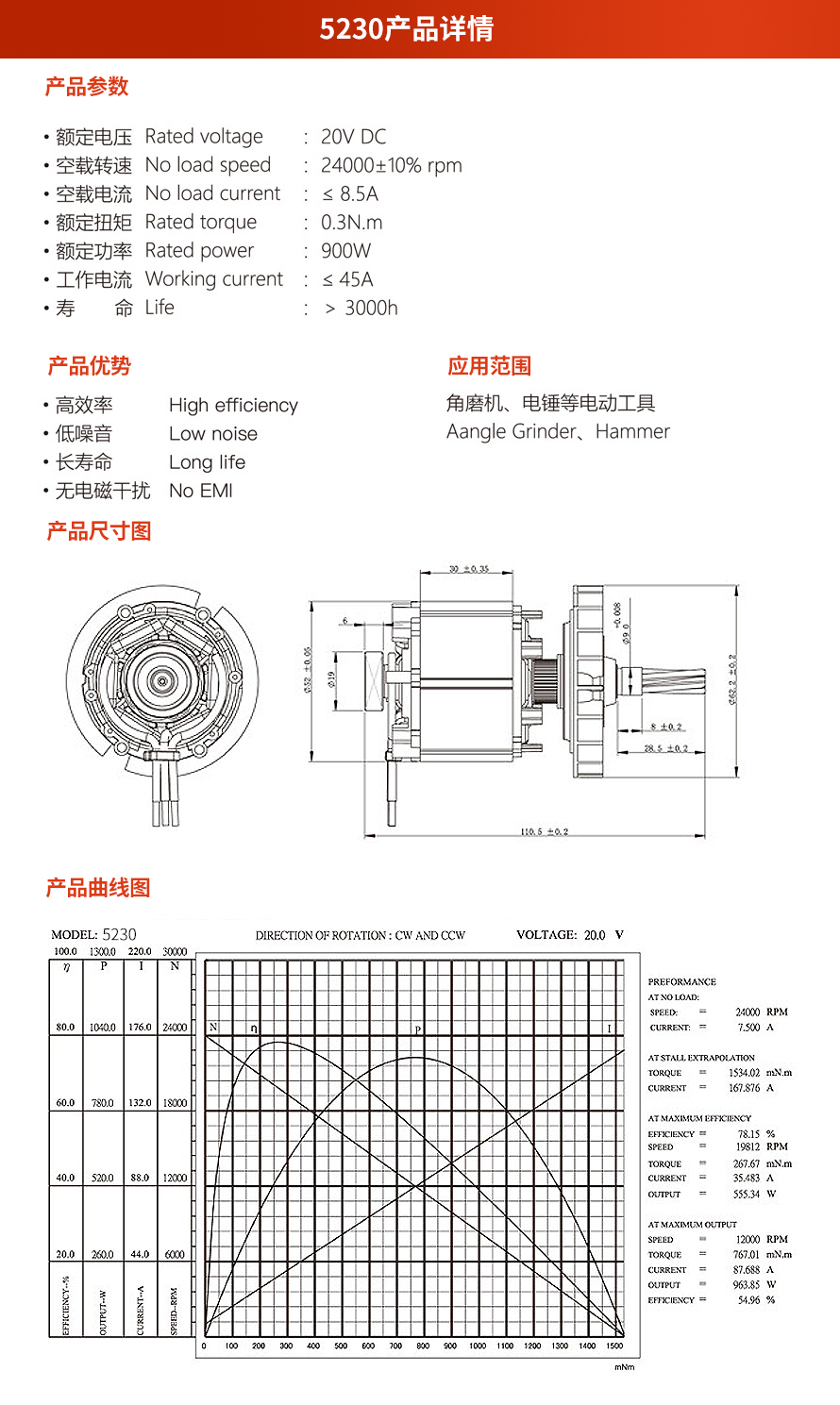 X-TEAM 5230电动工具无刷电机