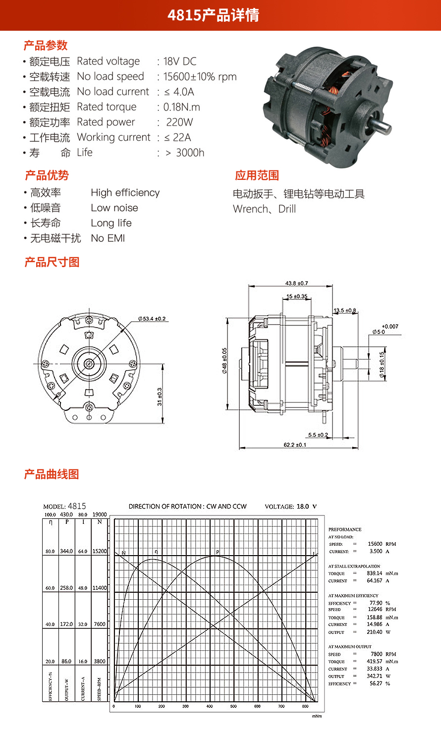 X-TEAM 4815电动工具无刷电机